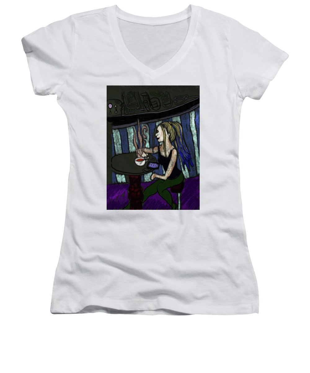 Woman In a Cafe - Women's V-Neck